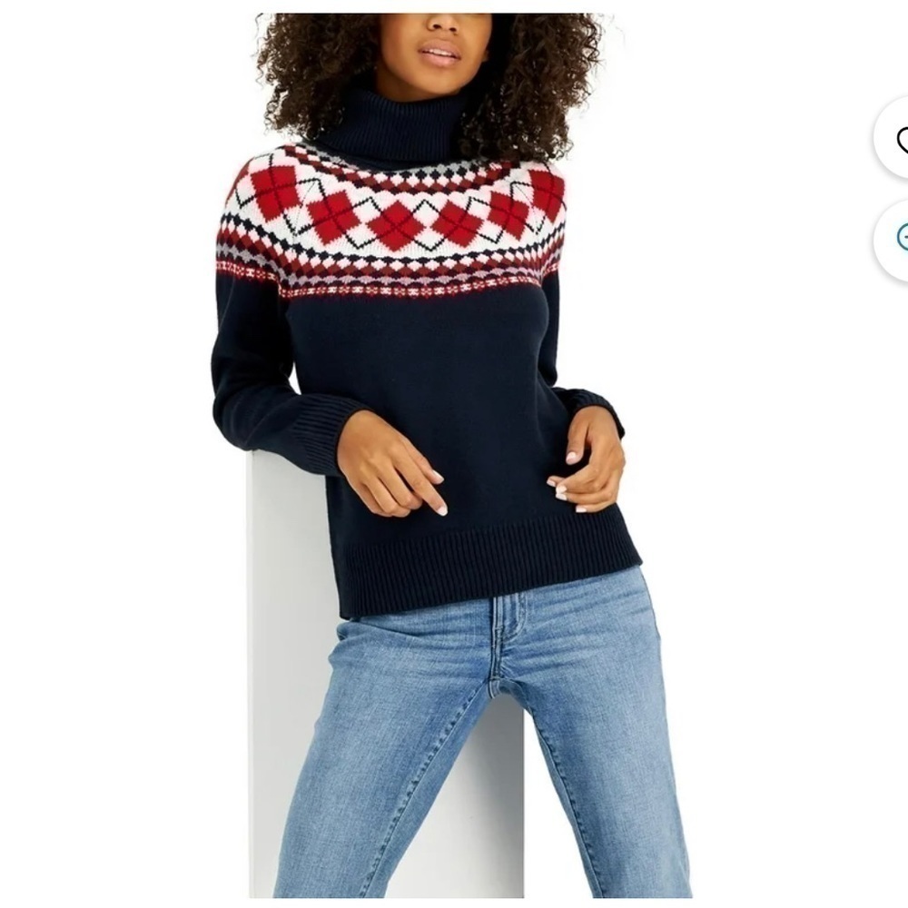 Tommy Hilfiger Womens Pattern Turtle Neck Pullover Sweater - Picture 2 of 8